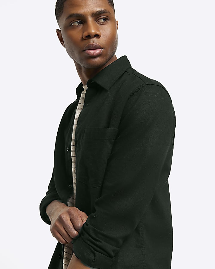 Black regular fit linen shirt