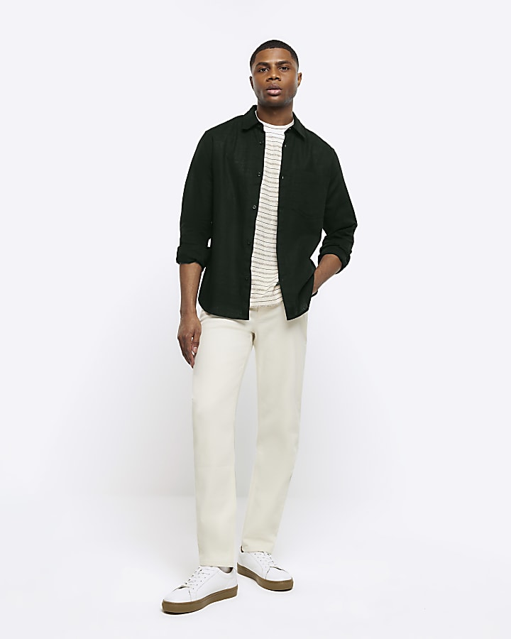 Black regular fit linen shirt