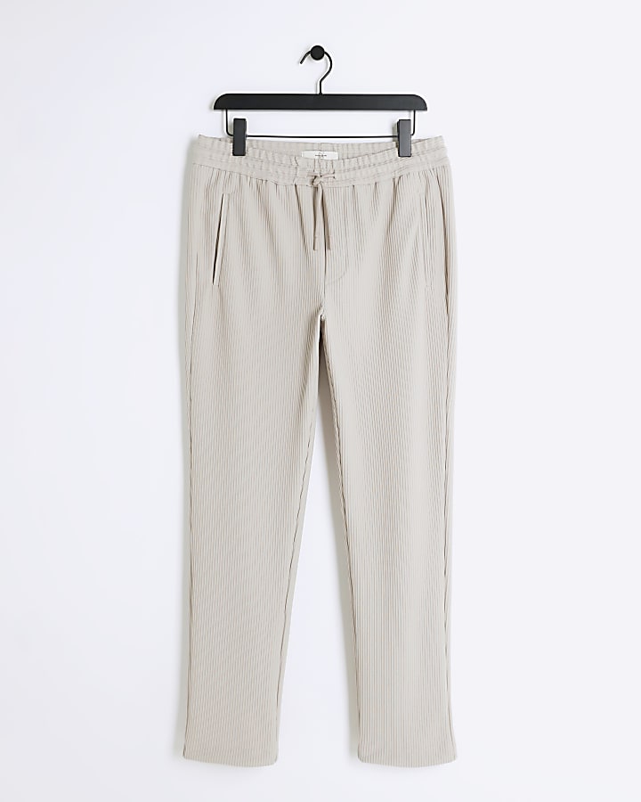 Beige slim fit plisse joggers