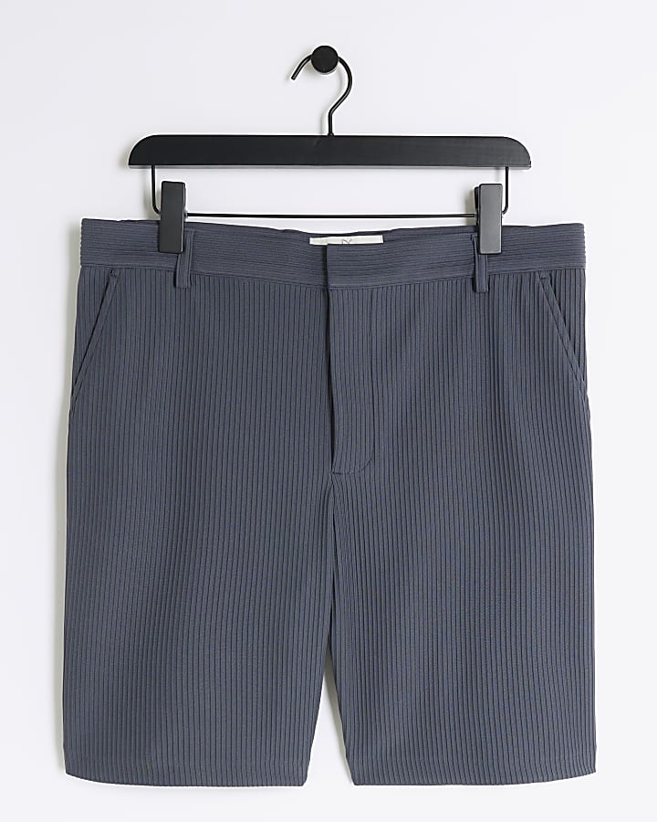 Blue slim fit plisse shorts