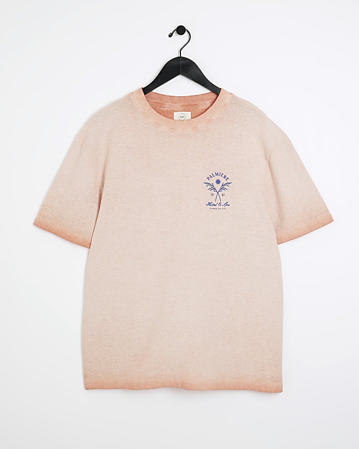 Washed orange regular fit graphic t-shirt