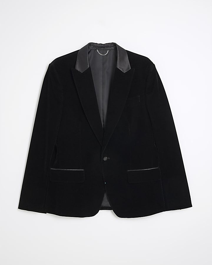 Black slim fit velvet tux jacket