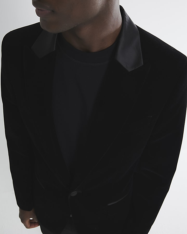 Black slim fit velvet tux jacket