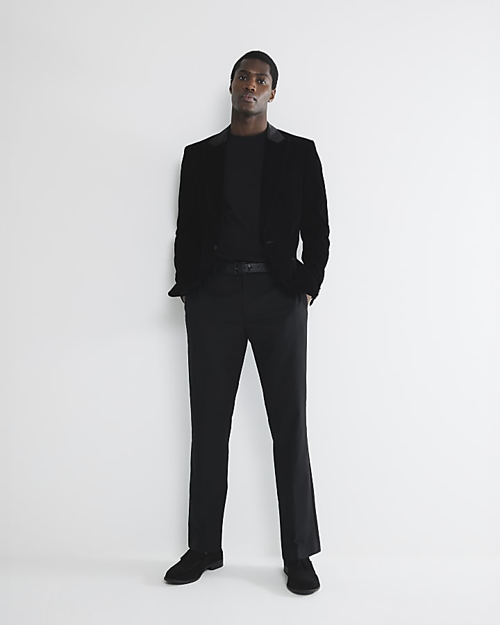 Black regular fit velvet tux jacket River Island