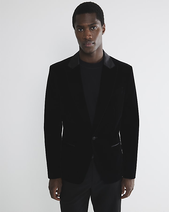 Black slim fit velvet tux jacket