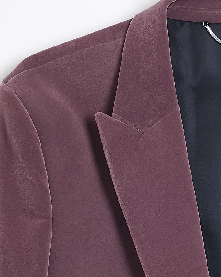 Pink regular fit velvet tux jacket