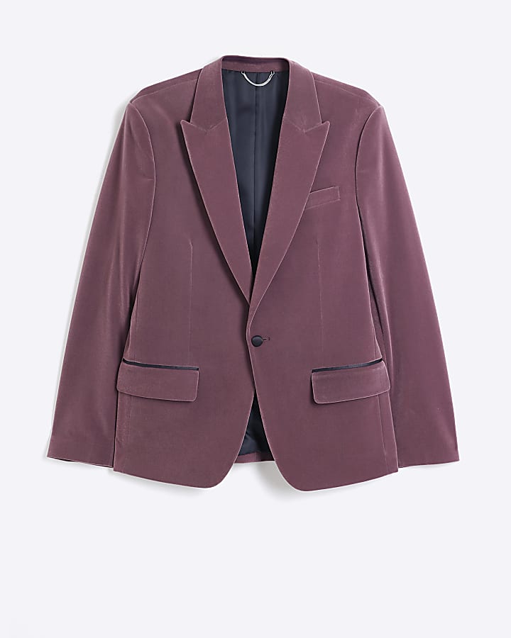 Pink regular fit velvet tux jacket