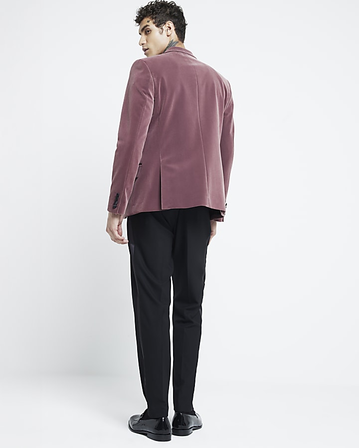 Pink regular fit velvet tux jacket