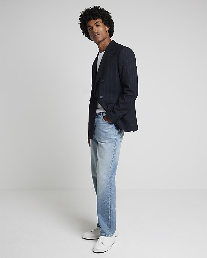 Navy slim fit pinstripe suit jacket