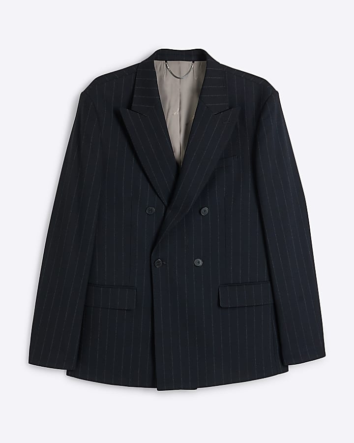 Navy slim fit pinstripe suit jacket