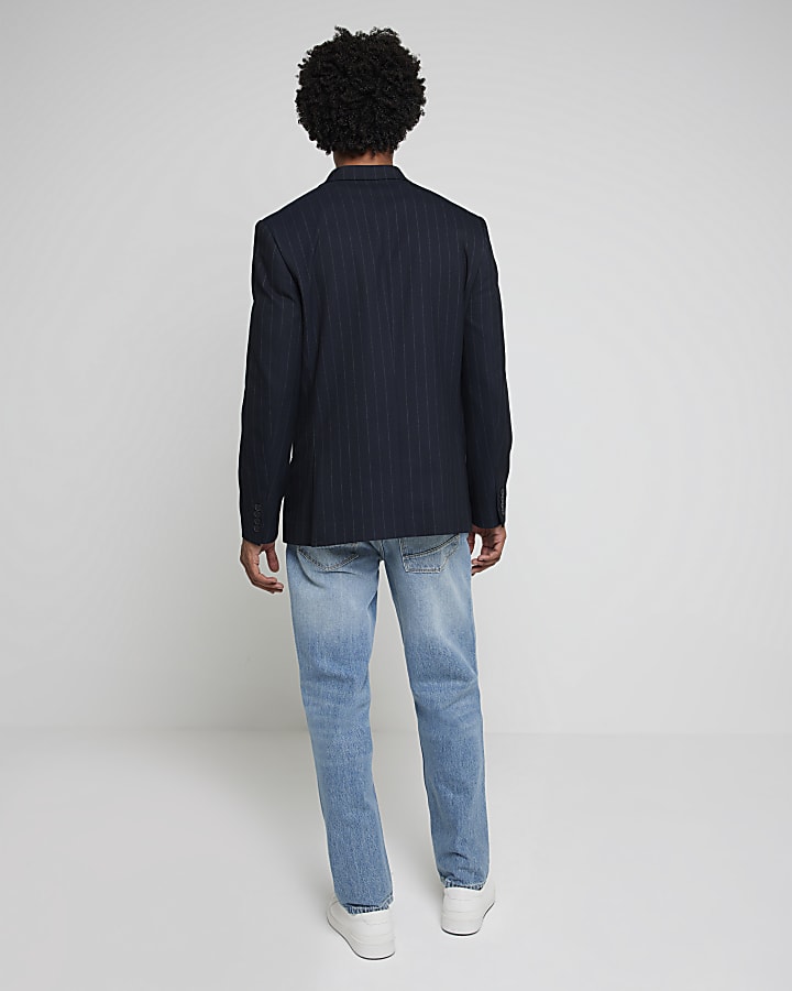 Navy slim fit pinstripe suit jacket