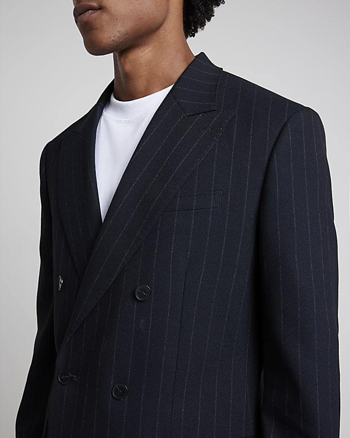 Navy slim fit pinstripe suit jacket
