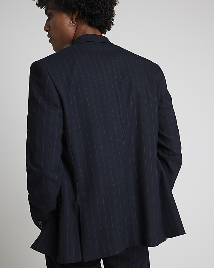 Navy slim fit pinstripe suit jacket