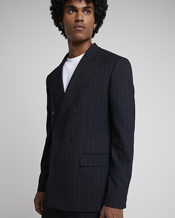 Navy slim fit pinstripe suit jacket