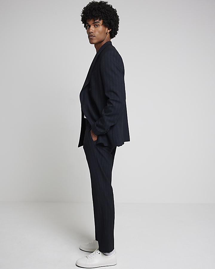 Navy slim fit pinstripe suit trousers