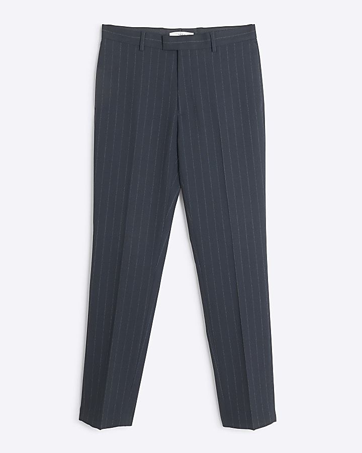 Navy slim fit pinstripe suit trousers