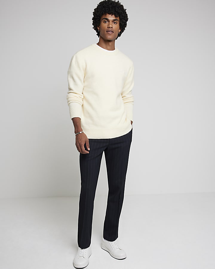 Navy slim fit pinstripe suit trousers