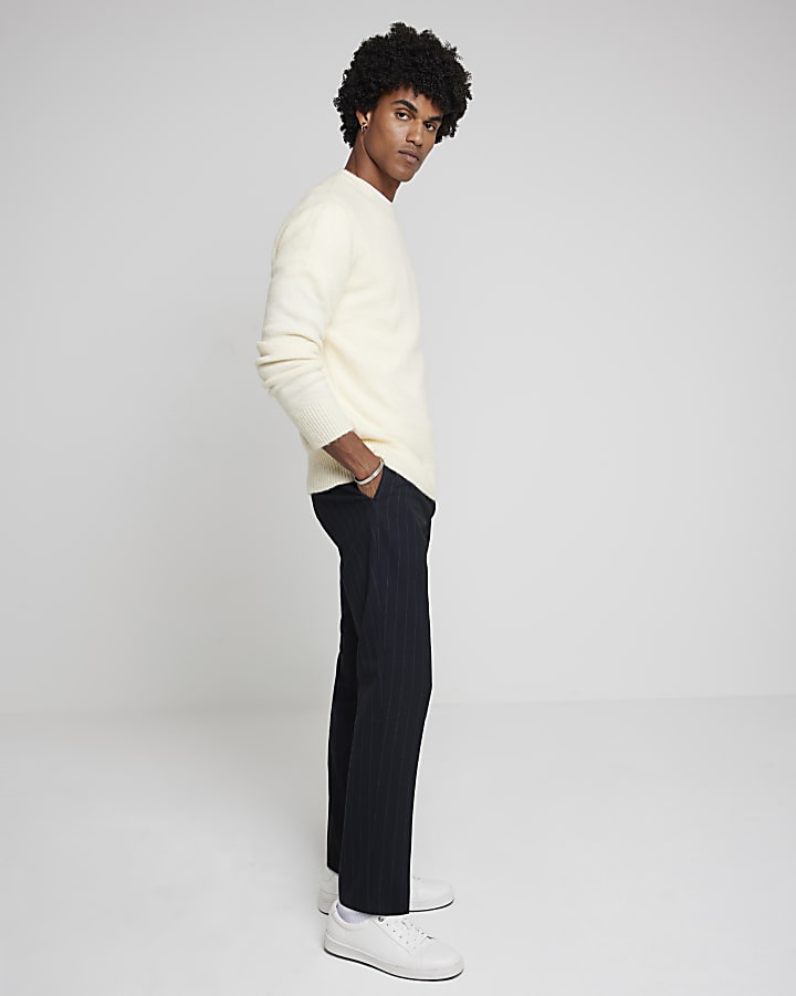 Navy slim fit pinstripe suit trousers