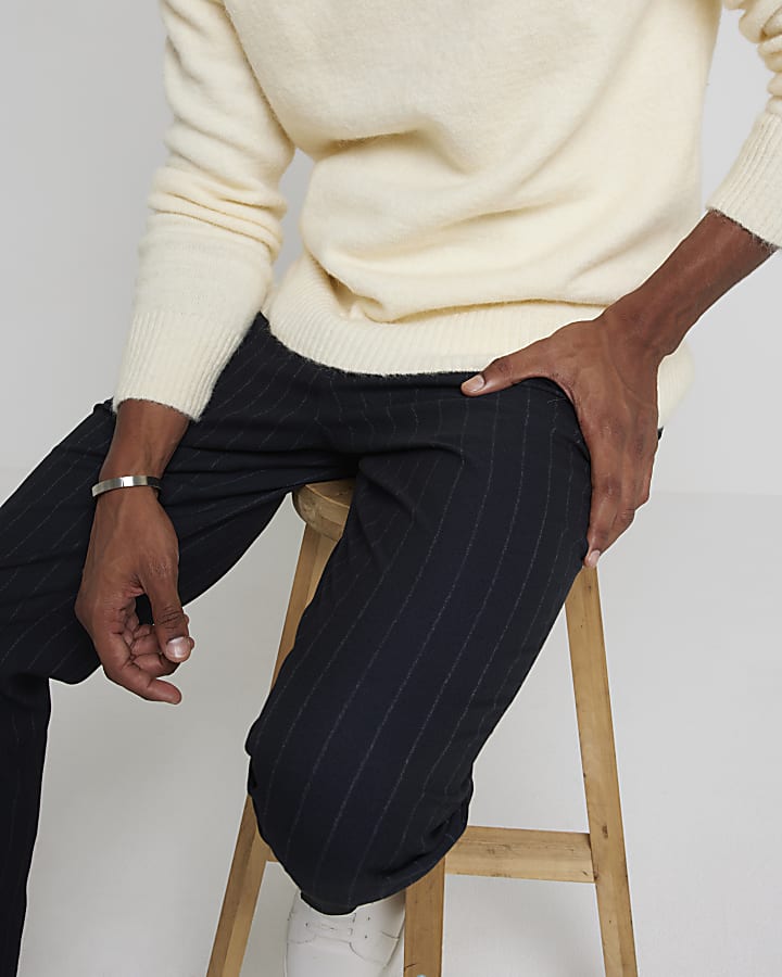 Navy slim fit pinstripe suit trousers