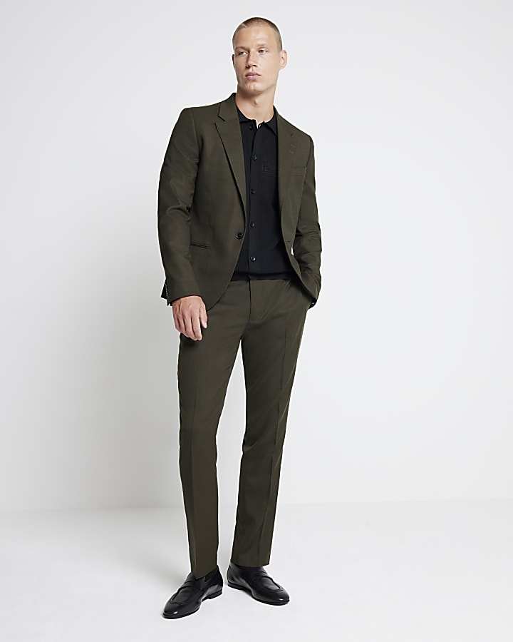 Green skinny fit suit trousers