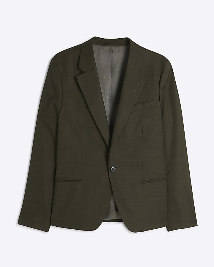 Green skinny fit single breasted suit jacket