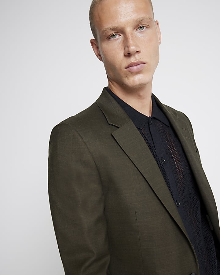 Green skinny fit single breasted suit jacket
