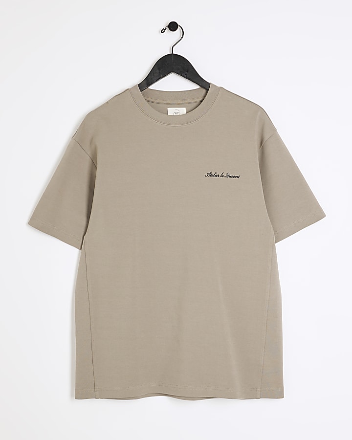 Khaki regular fit embroidered t-shirt