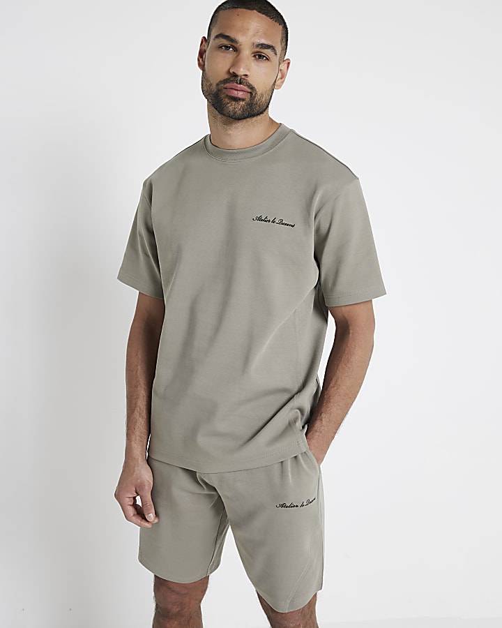 Khaki regular fit embroidered t-shirt