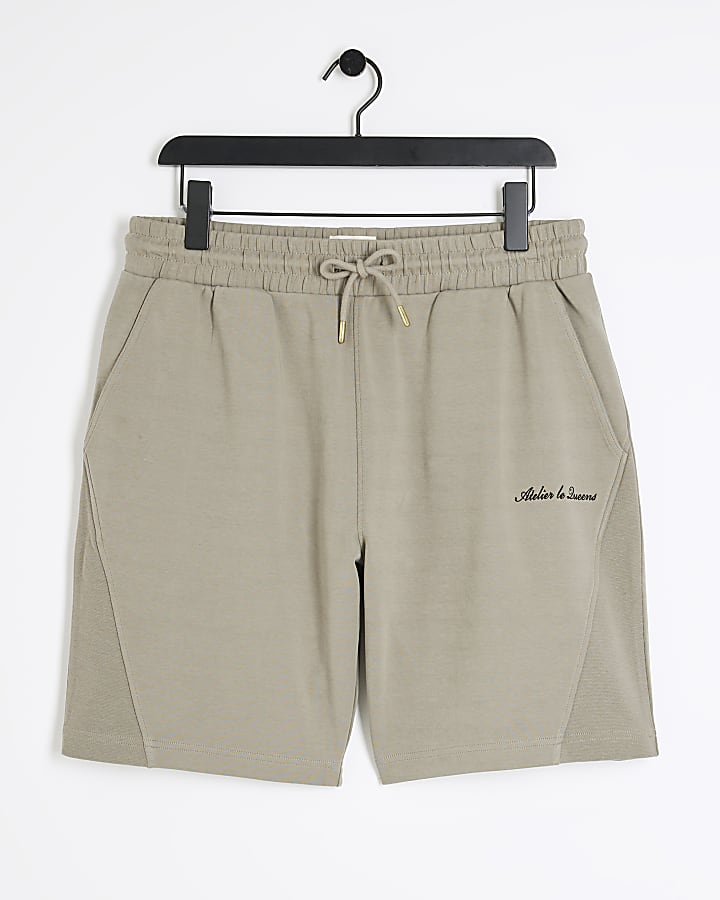 Khaki regular fit embroidered shorts