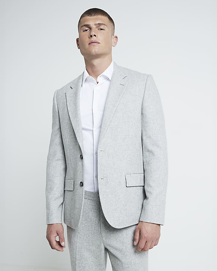 Grey Marl Slim Fit Wool Blend Suit Jacket