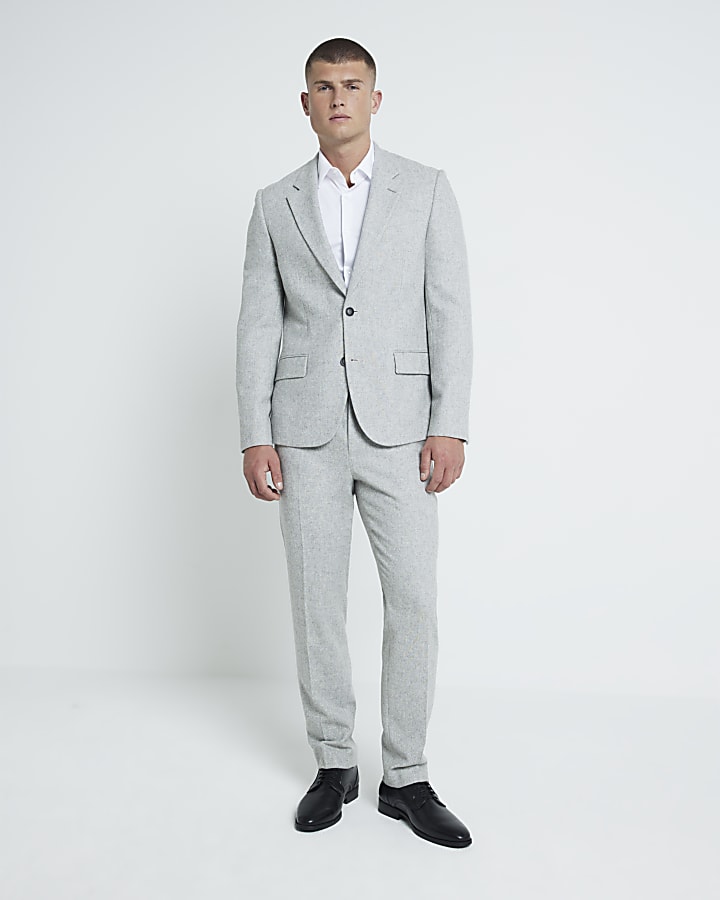 Grey Marl Slim Fit Wool Blend Suit Jacket