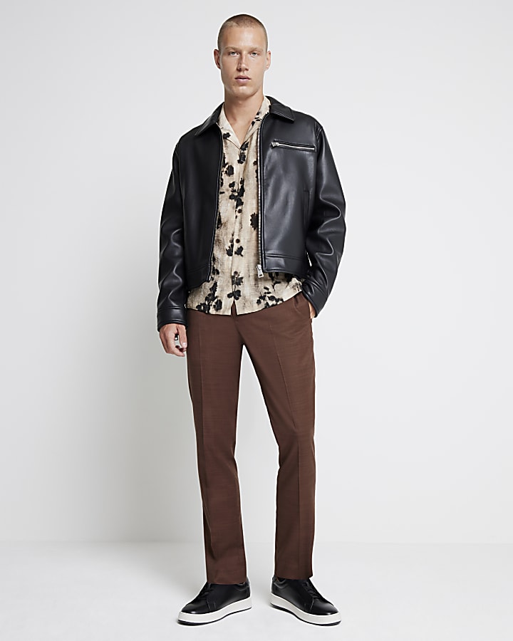 Brown Skinny Fit Suit Trousers