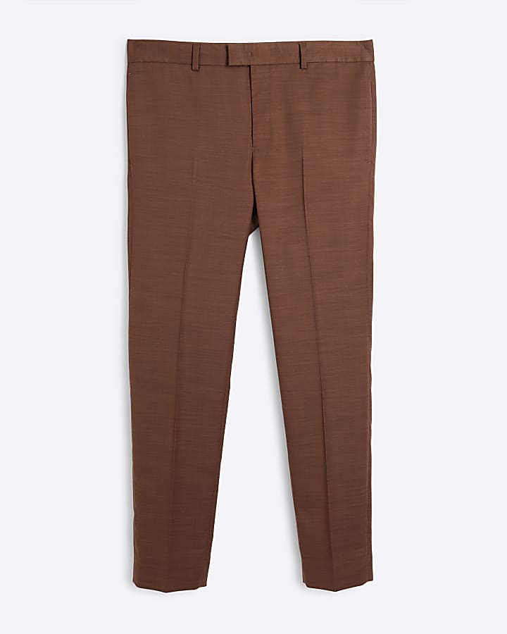 Brown Skinny Fit Suit Trousers