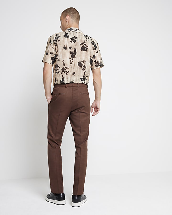 Brown Skinny Fit Suit Trousers