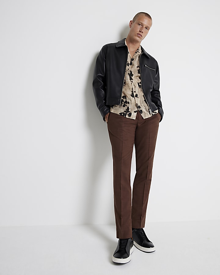 Brown Skinny Fit Suit Trousers