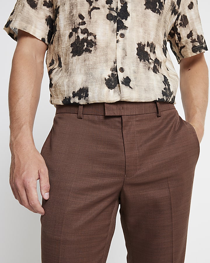 Brown Skinny Fit Suit Trousers