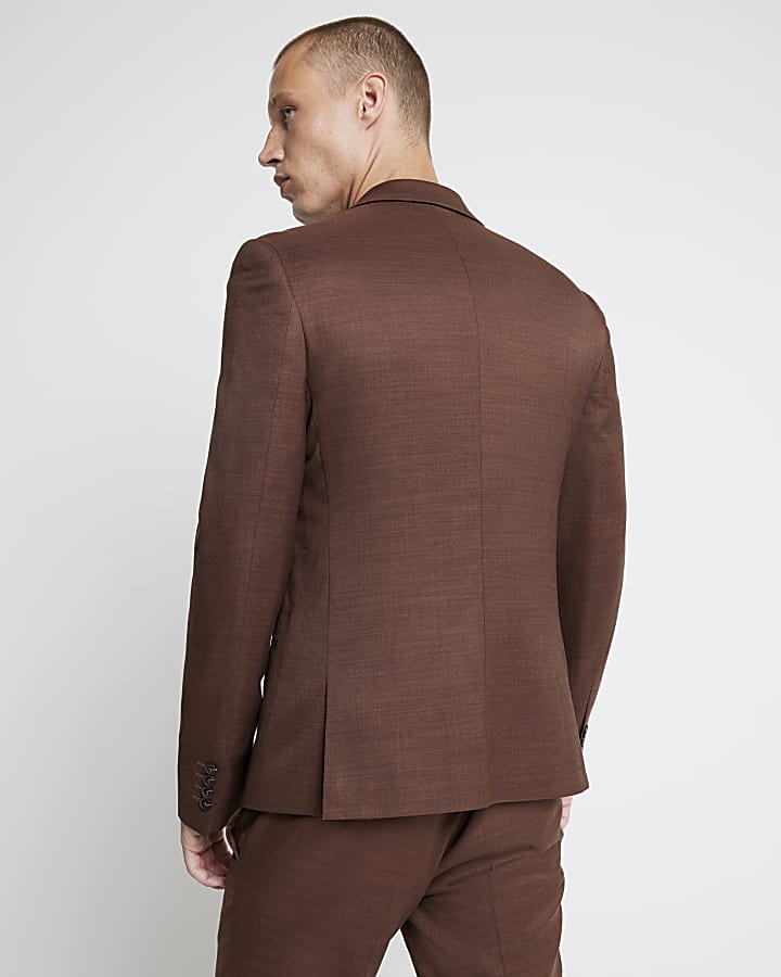 Brown Skinny Fit Single Breasted Suit Jacket