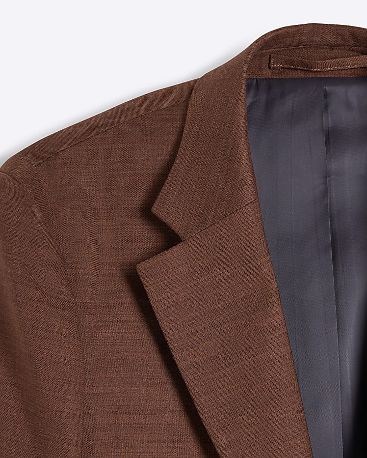 Brown Skinny Fit Single Breasted Suit Jacket