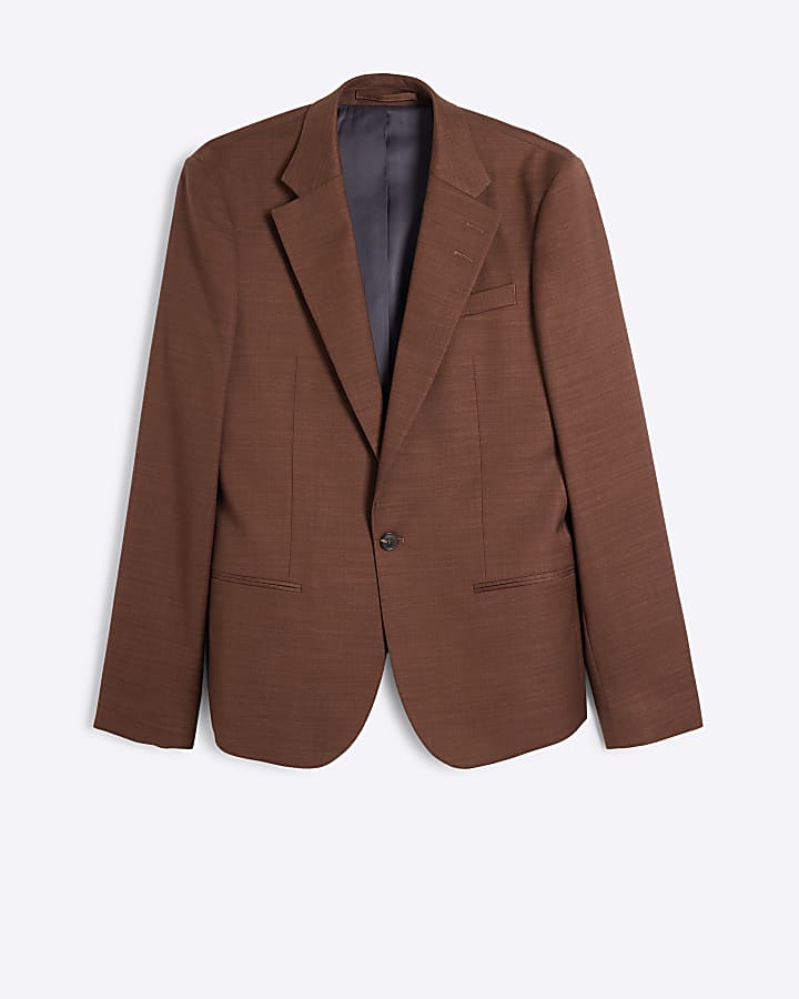 Brown Skinny Fit Single Breasted Suit Jacket