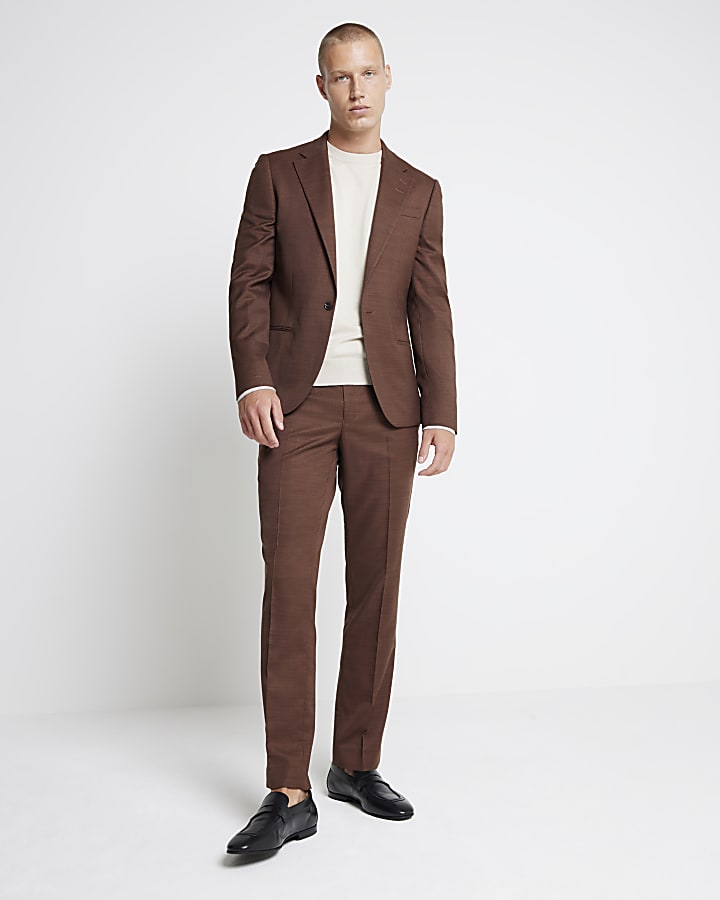 Brown Skinny Fit Single Breasted Suit Jacket