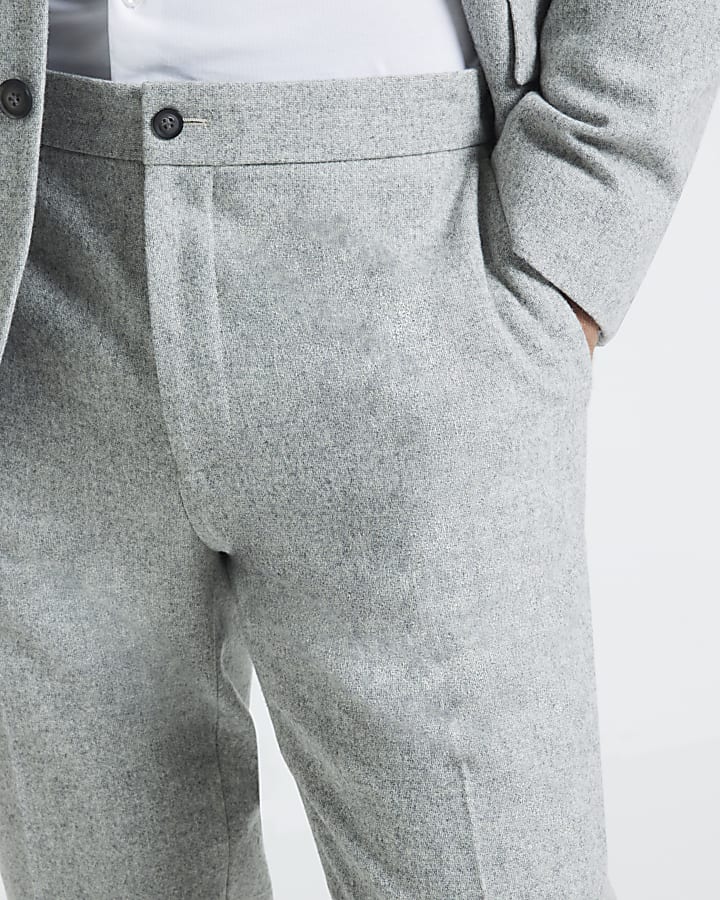 Grey Wool Blend Slim Fit Suit Trousers