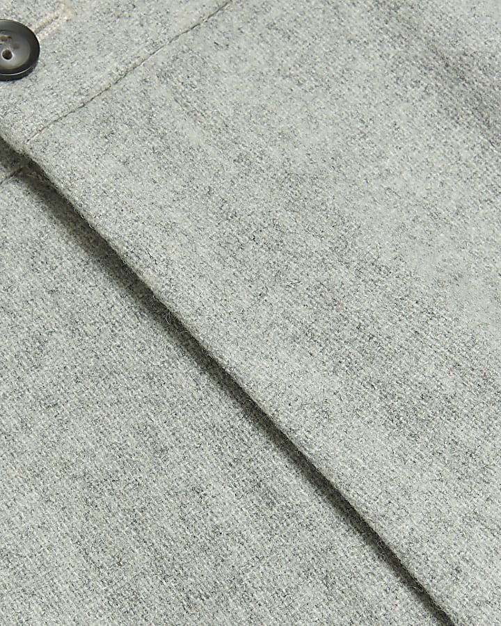 Grey Wool Blend Slim Fit Suit Trousers