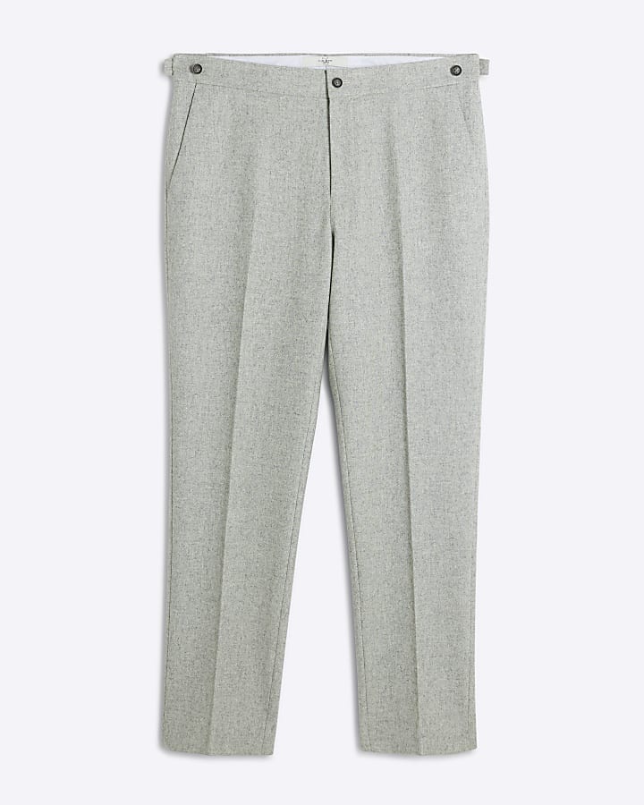 Grey Wool Blend Slim Fit Suit Trousers