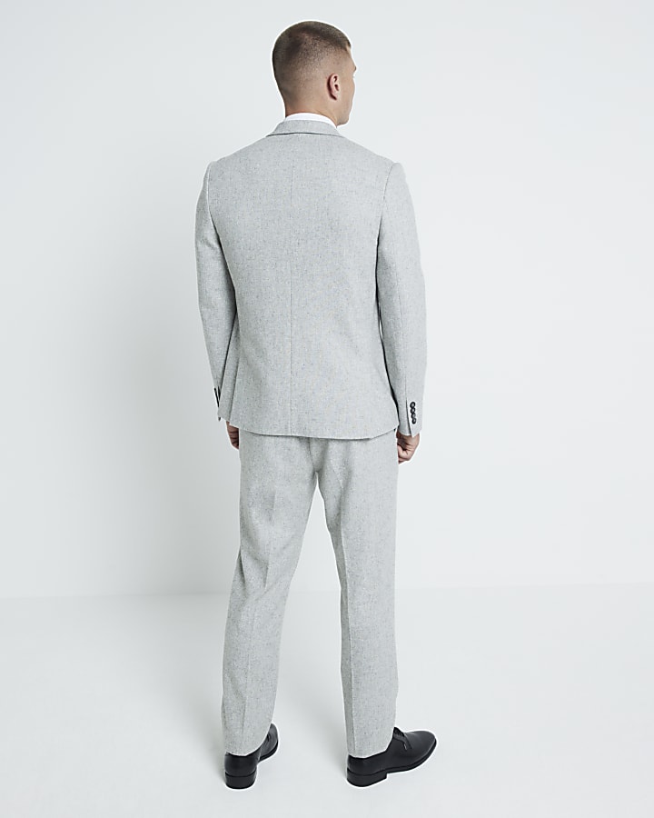 Grey Wool Blend Slim Fit Suit Trousers