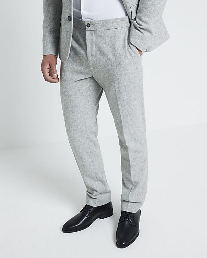 Grey Wool Blend Slim Fit Suit Trousers