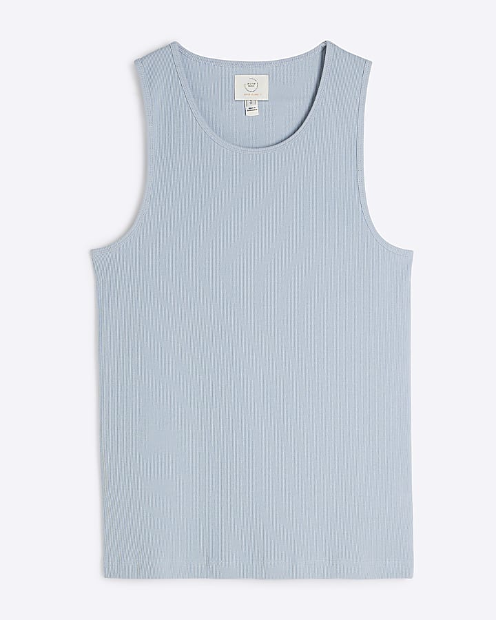 Blue regular fit stretch ribbed vest top