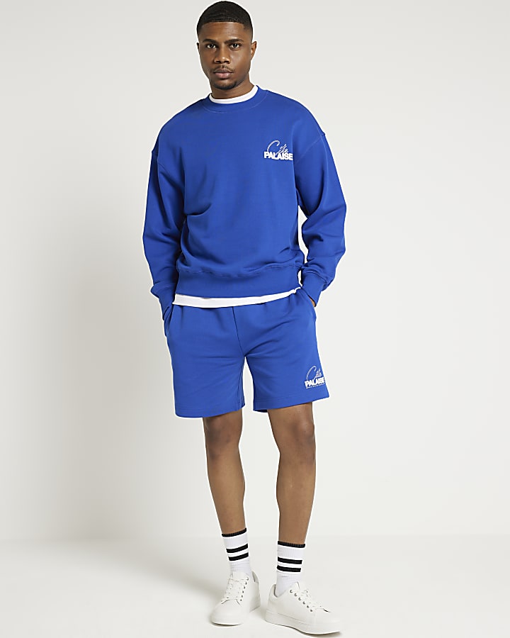 Blue regular fit graphic shorts