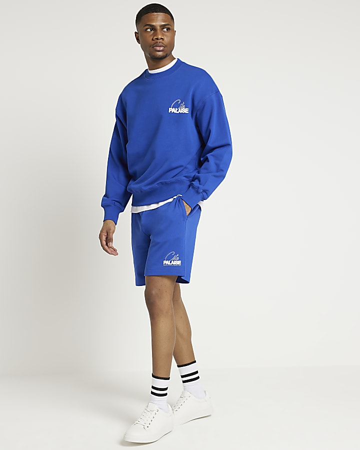 Blue regular fit graphic shorts