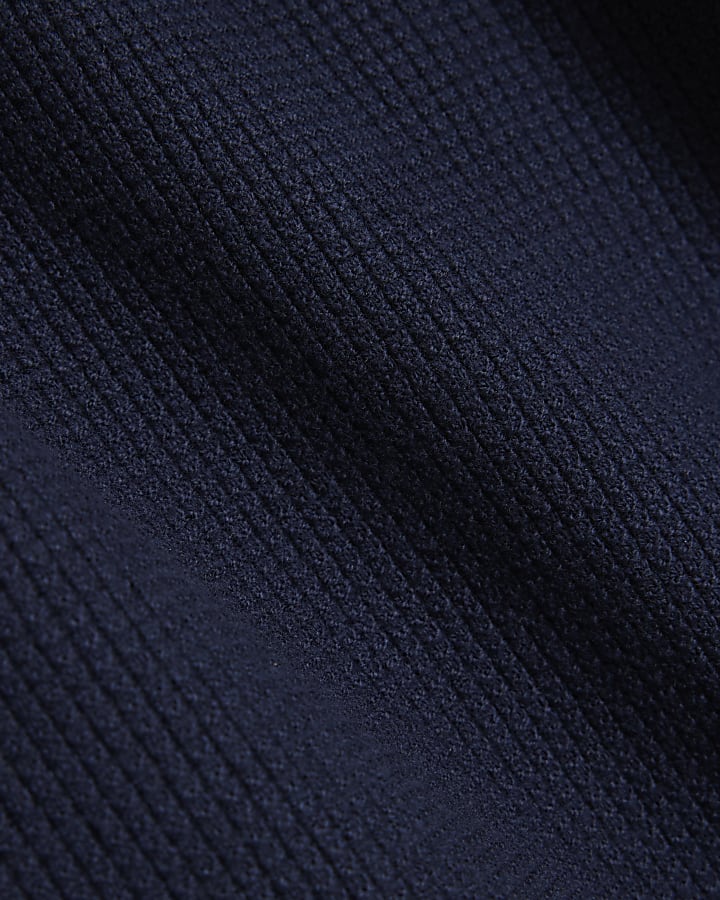 Navy slim fit waffle half zip jumper