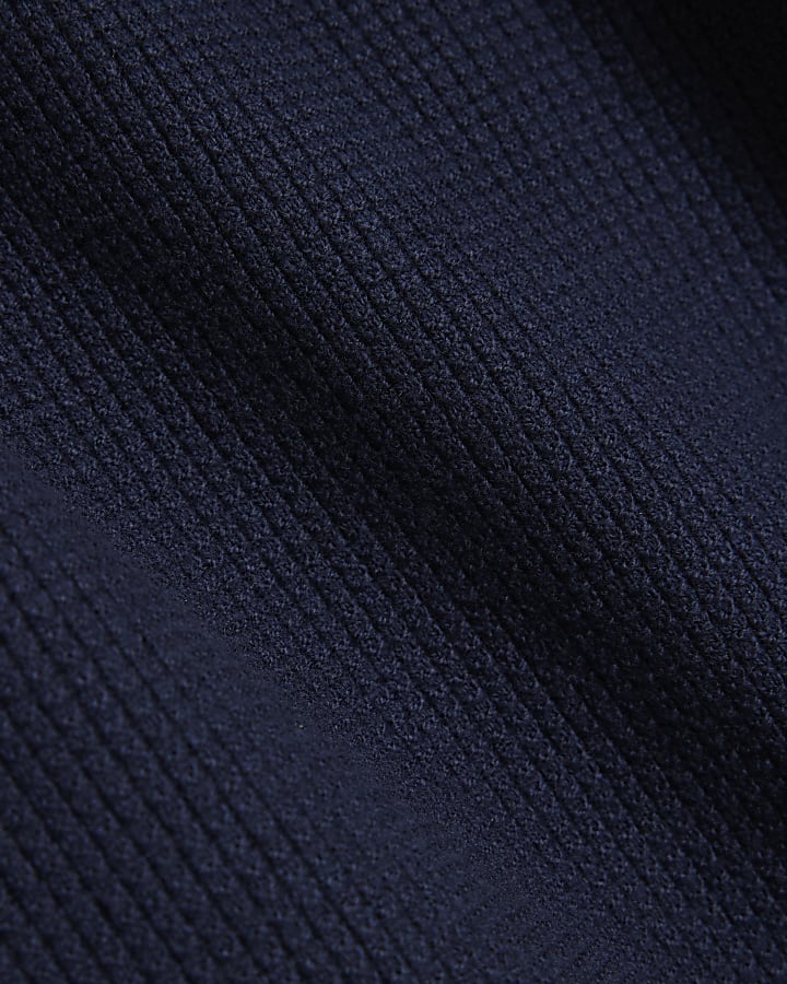 Navy slim fit waffle half zip jumper